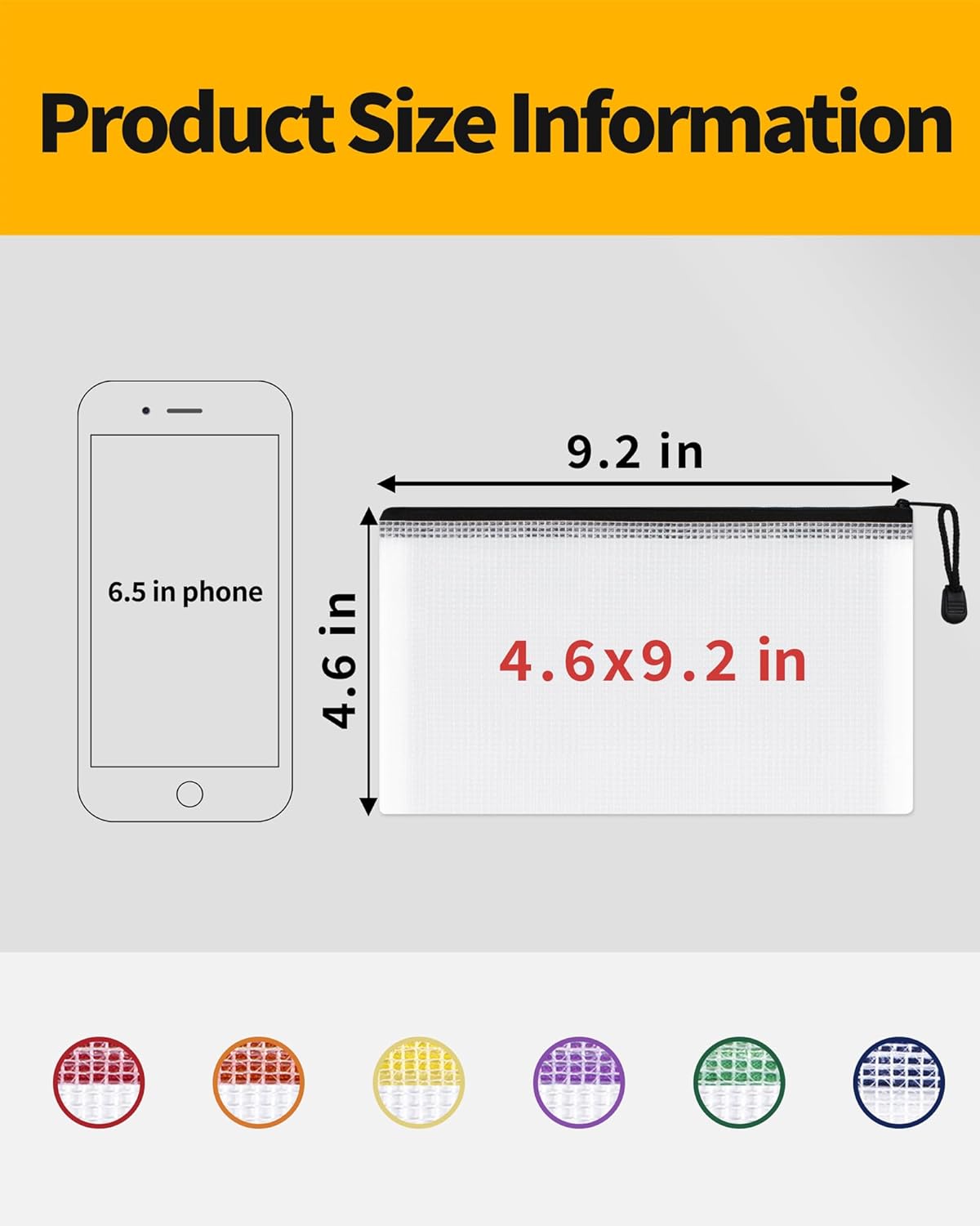 SUNEE Plastic Mesh Zipper Pouch 4.6x9.2 in (Black, 12 Packs), Small Water-Resistant Zip Bag for School Office Supplies, Pencil Organizing Storage