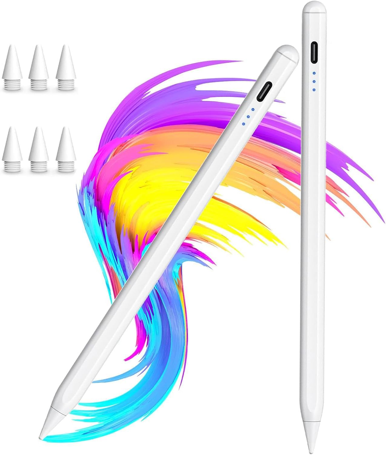 【2Pack】 Stylus Pencil for iPad 2018-2025 A16 11/10/9/8/7/6,iPad mini A17 Pro/6/5,iPad Air M3/M2 11"/13"/5/4/3,iPad Pro M4 13"/12.9"/11" USB-C Fast Charging Pencil,Pixel-Perfect Tilt Sensitivity