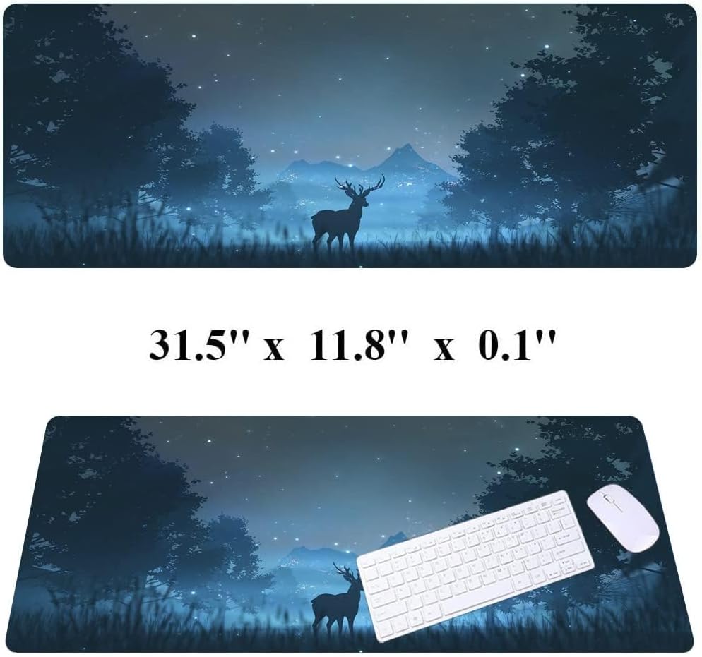 RTGGSEL 31.5x11.8 Inch Non-Slip Long Extended Large Gaming Mouse Pad with Stitched Edges XL Laptops Keyboard Mouse Mat(Forest Deer)