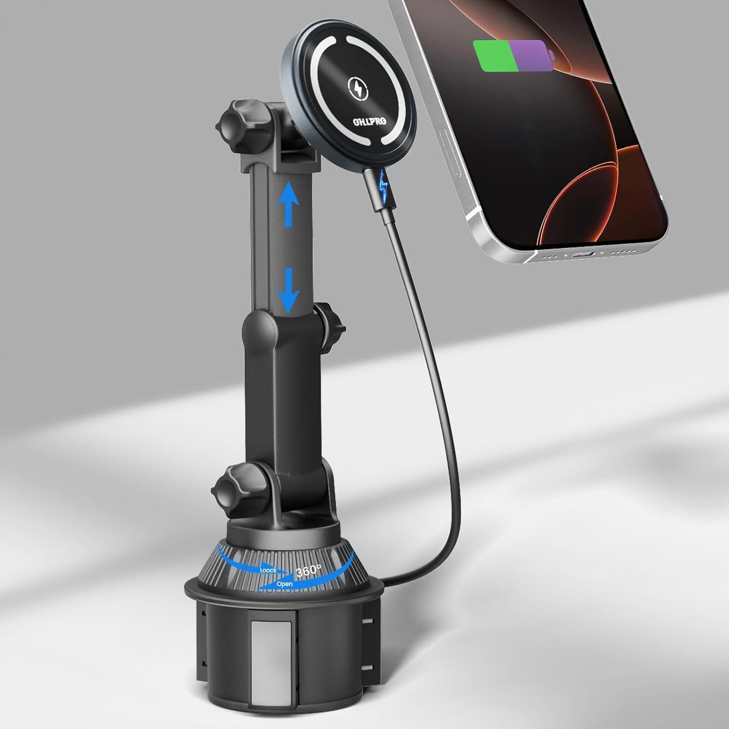 OHLPRO Compatible with MagSafe Car Mount for iPhone 16, Magnetic Wireless Car Charger with Extended Arm, Never Block Vents for iPhone 15/14/13/12 Serie, 15W Fast Charging Mag Safe Phone Holder, Grey