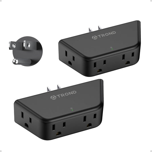 TROND Outlet Extender Surge Protector 2 Pack - Multi Plug Wall Outlet with 4 Grounded Sockets, Angled Wall Plug Splitter, 900J, Multiple Adapter for Home Office Travel Dorm Room, Black
