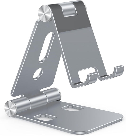 OMOTON Foldable Cell Phone Stand, C4 Portable Aluminum Phone Holder, Adjustable Phone Dock Cradle Compatible with iPhone 16/15/14 Pro Max, Samsung Galaxy, Small Tablets and Other Phones, Grey