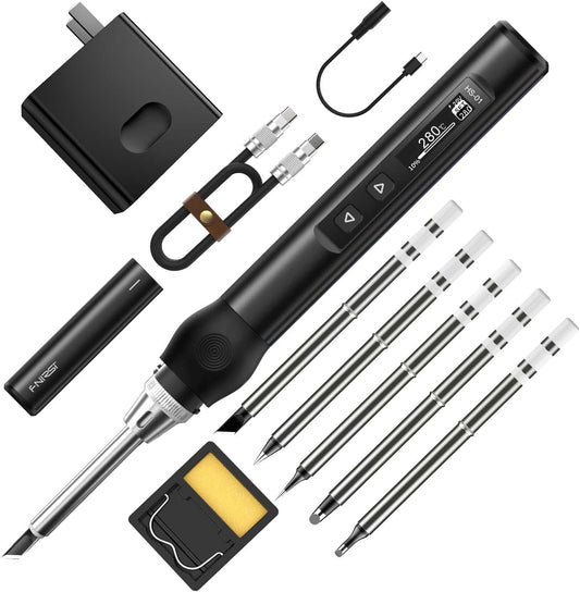 FNIRSI Soldering Iron Kit, DC/PD(96W/65W) Mini Digital Soldering Iron, 180-780℉ Fast Heating, 6 Soldering Tips, Digital OLED Screen Display, Auto Sleep (With Power Adapter)
