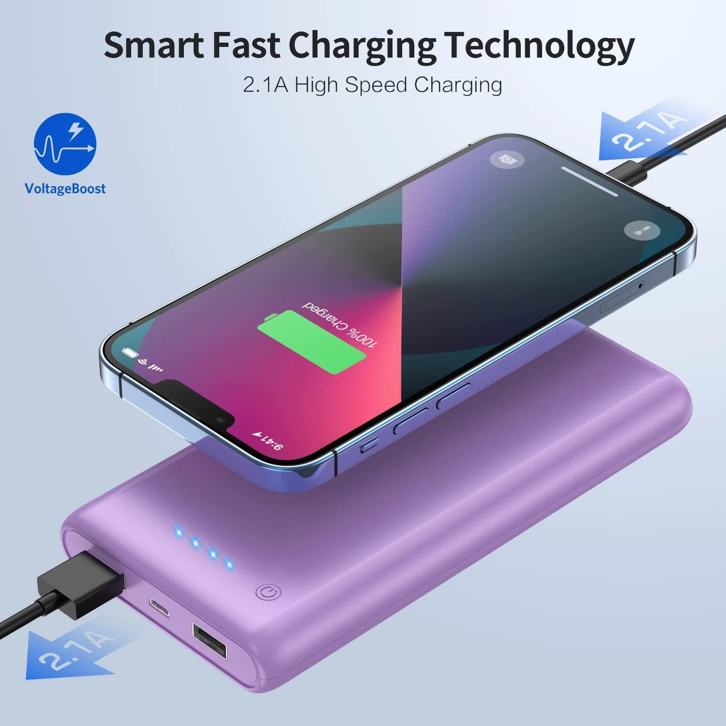 Portable Charger Power Bank 26800mah Ultra-High Capacity External Cell Phone Battery Pack,2 USB Output High Speed Charging Power bank Compatible with iPhone 16 15 14 13 12 Samsung Android LG-Purple