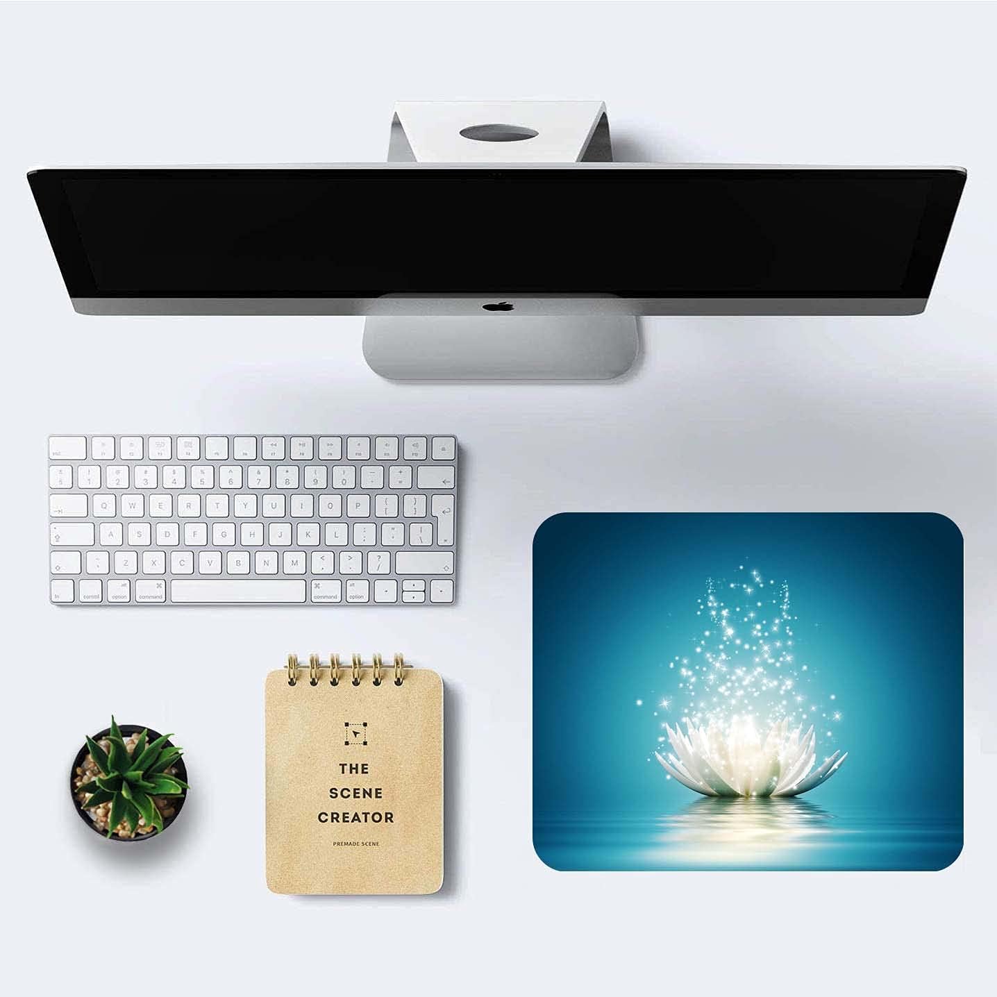 White Lotus Mouse Pad,Cute Floral Mouse pad,Custom Small Mouse Pads with Designs,Portable Office Non-Slip Rubber Base Wireless Mouse Pad for Laptop