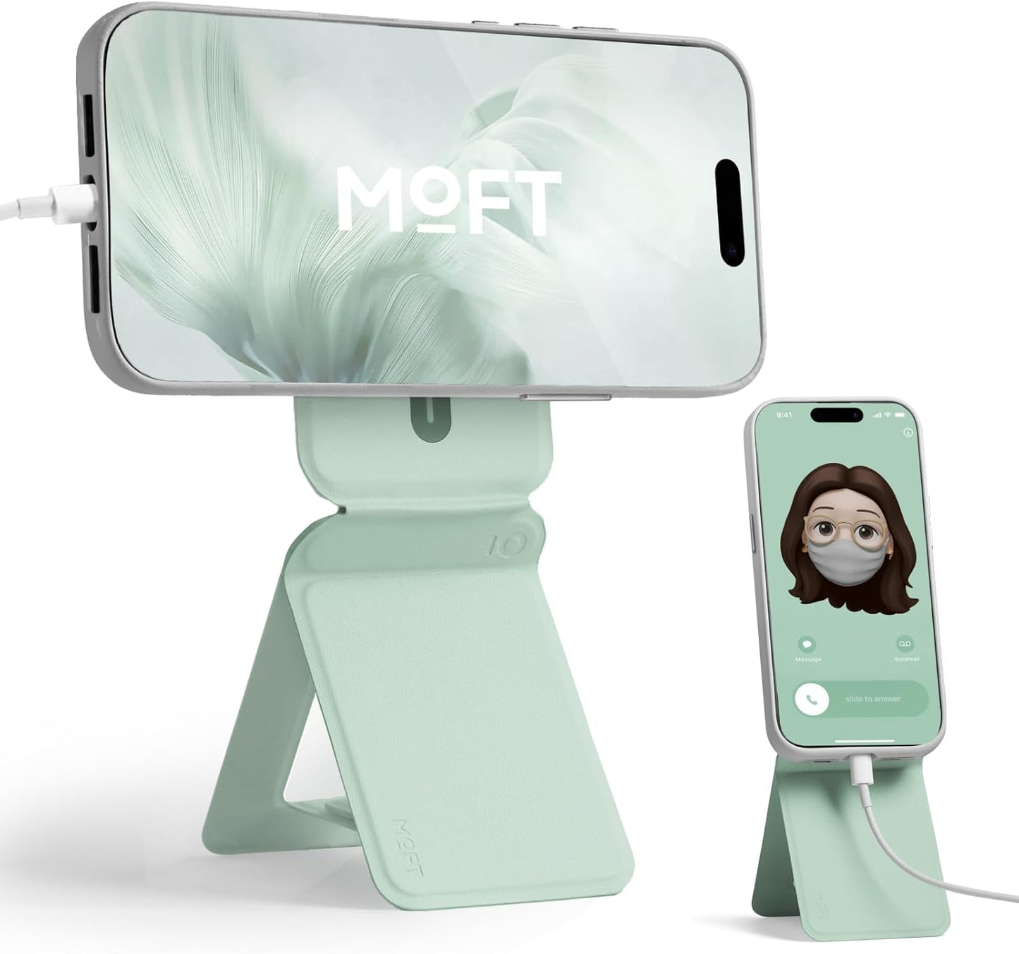 MOFT Phone Stand, Magnetic Phone Tripod Stand Stain-Resistant MOVAS Leather & Angle Adjustment & Strong Magnets Tripod for iPhone 16/15/14/13/12 (Included Metal Ring)-Peppermint