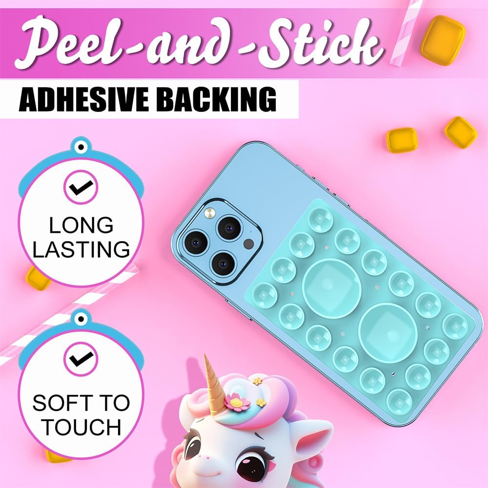 Silicone Suction Phone Holder Mount,Silicon Adhesive Phone Accessory for iPhone and Android, Hands-Free Mirror Shower Phone Holder,TikTok Videos and Selfies (Light Blue, Single Sided)