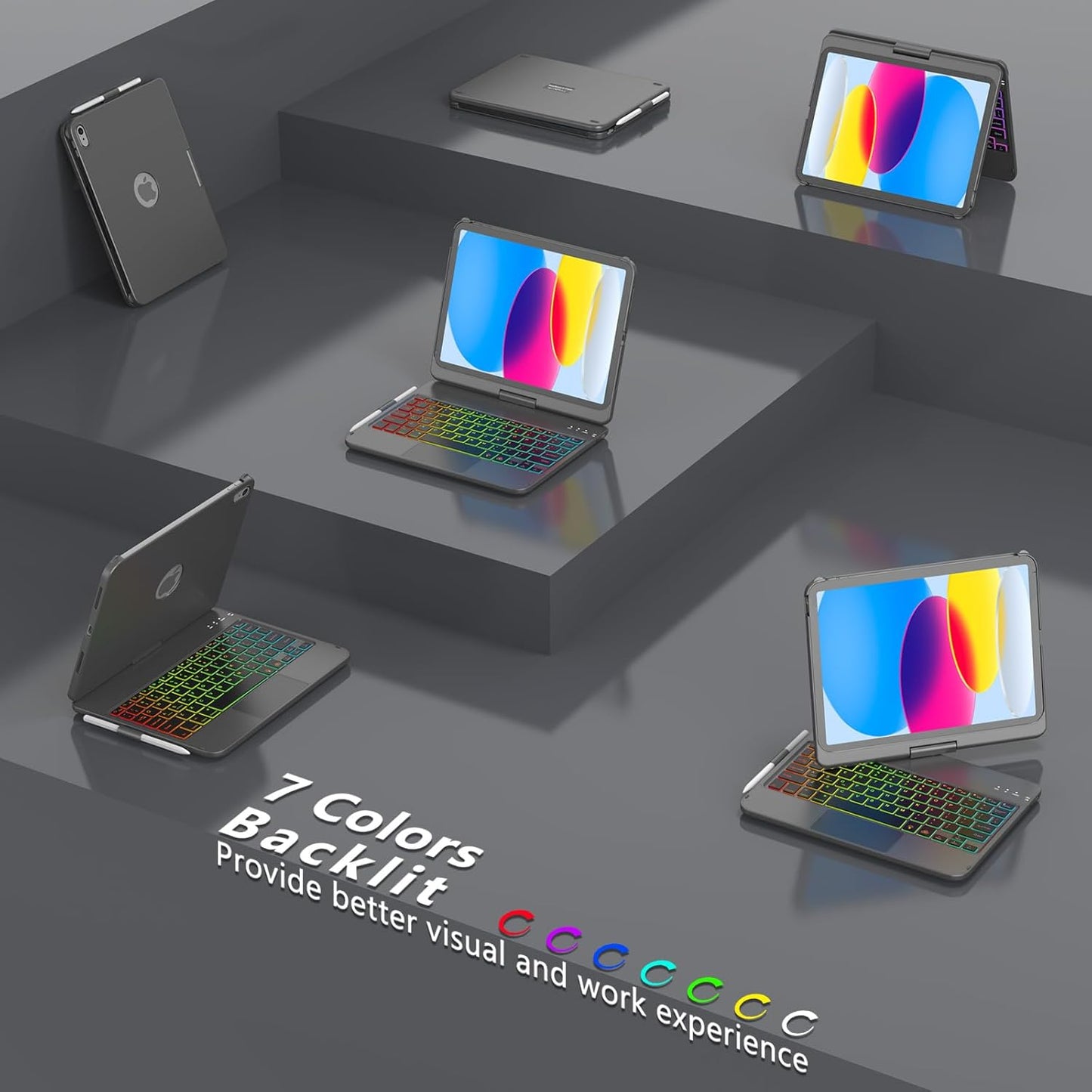 for iPad A16 11th Generation/10th Generation Case with Keyboard,Touch Keyboard for iPad 11" /10th Gen 10.9 inch 2022-10 Color Backlight, 360° Rotatable Protective Cover (Titanium Gold Grey)