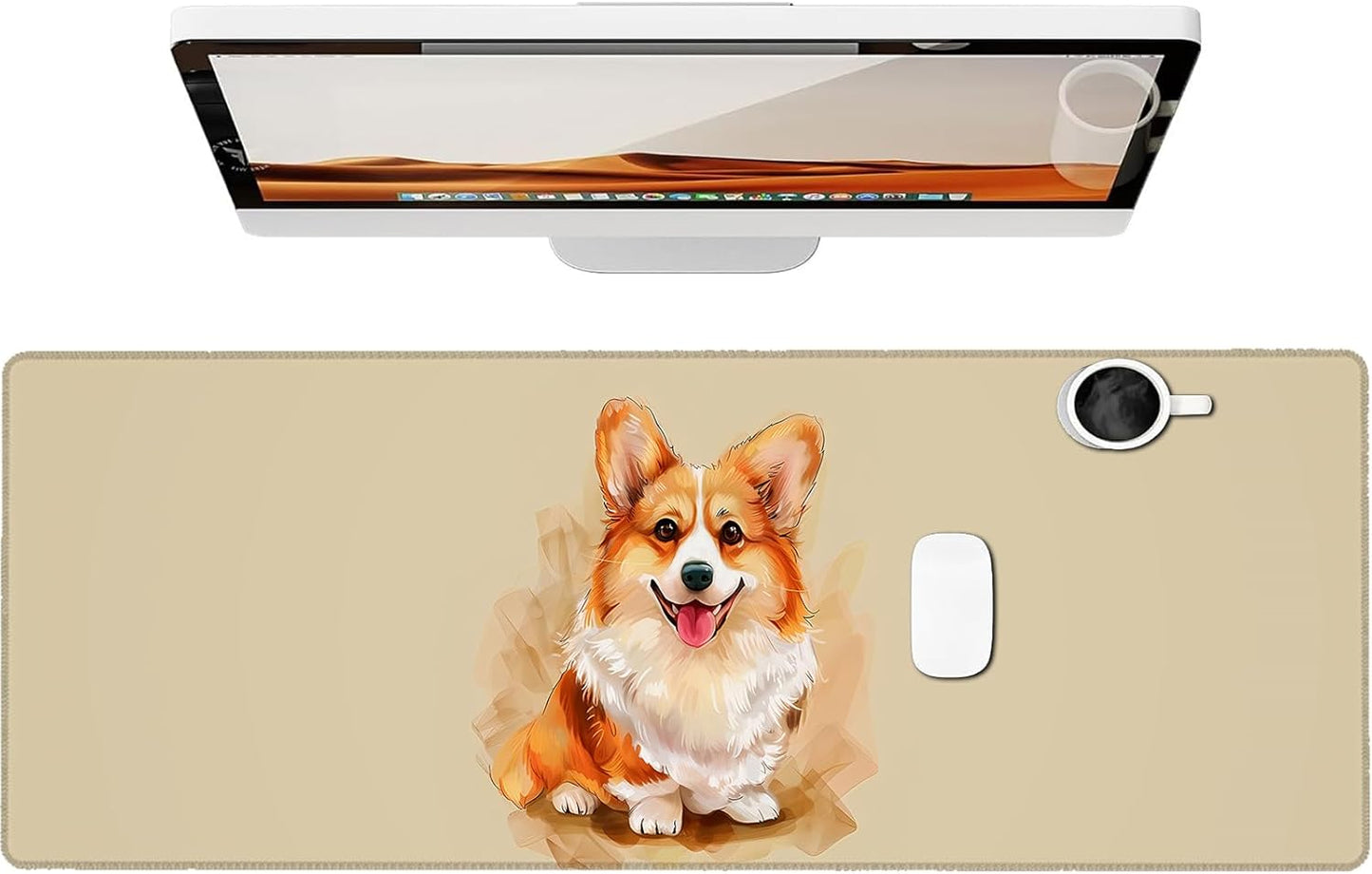 Watercolor Corgi Gaming Mouse Pad, Large Office Desk Mat, Anti-Slip Rubber Base Mousepad for Computer Laptop Keyboard, Smooth Desk Pad for Home Office Gamer Work Accessories 31.5" x 11.8"