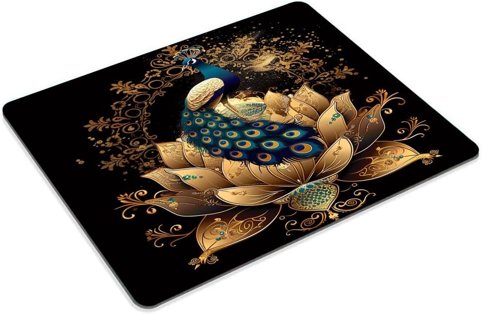 Square Mouse Pad Peacock on Golden Lotus-1,Gaming Mouse Pads for Desk,Soft Computer Waterproof Non-Slip Mouse Mat