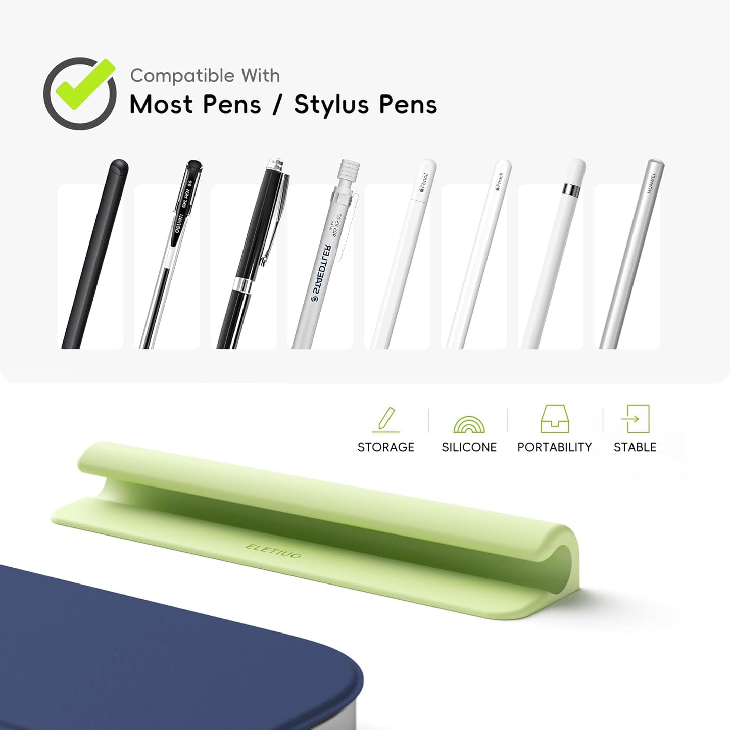ELETIUO 3 Pack Silicone Pencil Holder Sleeve,Compatible with Apple Pencil (USB-C),Apple Pencil 1st/ 2nd Generation,Strong Adhesive Sticky Attached to iPad Case for Stylus Pens,White,Black,Green