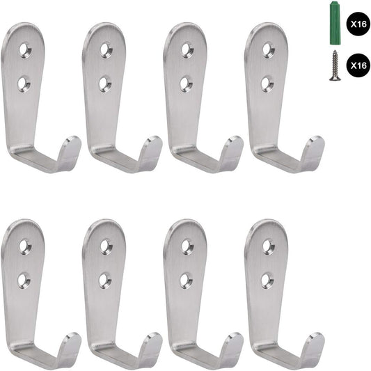 Flyisland Wall Hooks 8 Pcs, Coat Hooks Garage Hook Wall Mounted Hat Hangger Hooks Robe Hook Single Coat Hanger Heavy Duty (8 Pack, Silver)