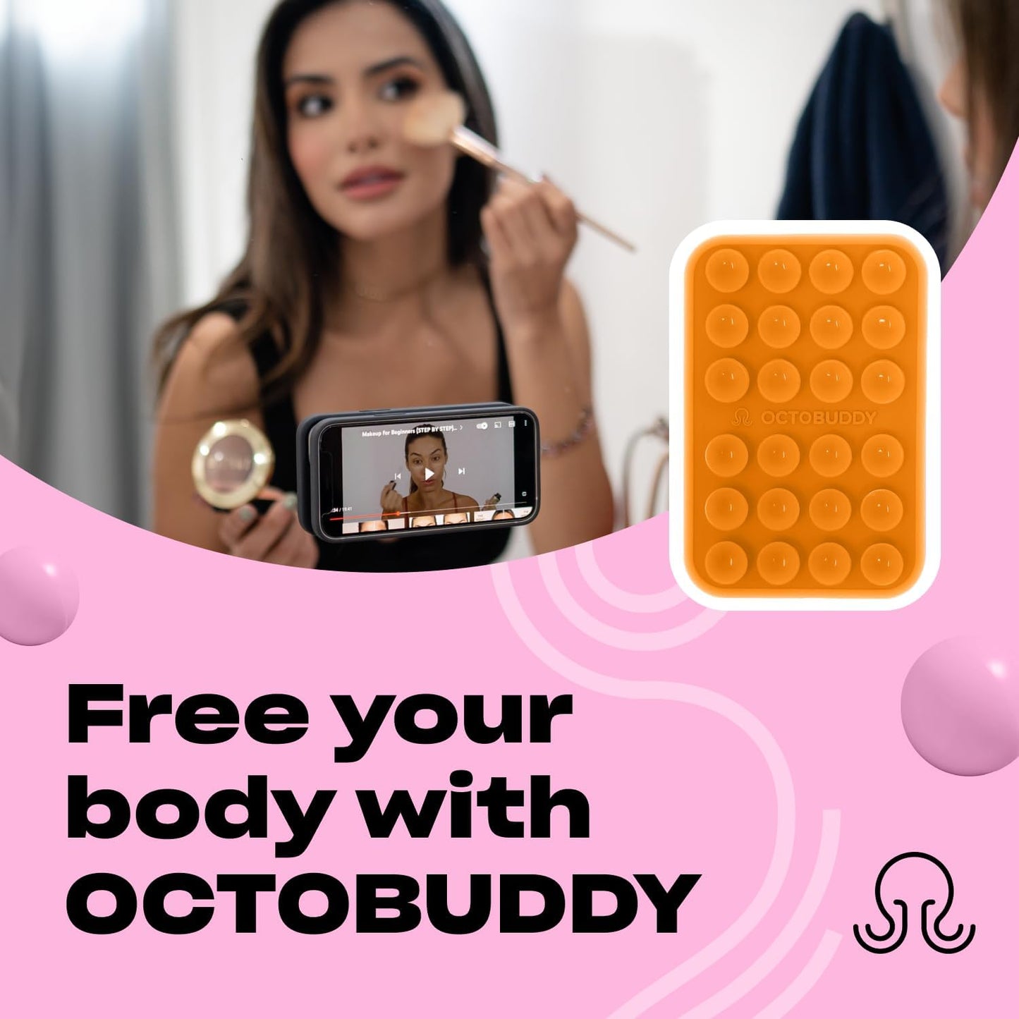 Classic MAX - Silicone Suction Phone Case Adhesive Mount - Hands-Free, Strong Grip Holder for Selfies and Videos - iPhone and Android Compatible - 2.6″ x 3.9″, Marigold