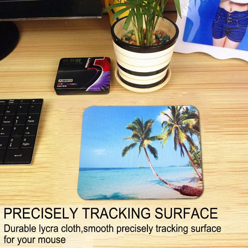 Mouse Pad, Gaming Mouse Pad, Non-Slip Rubber Base Mouse Mat with Designs for Laptop, Computer & Office, 9.5 x 7.9 x 0.12 inches (Coconut Trees on The Beach)