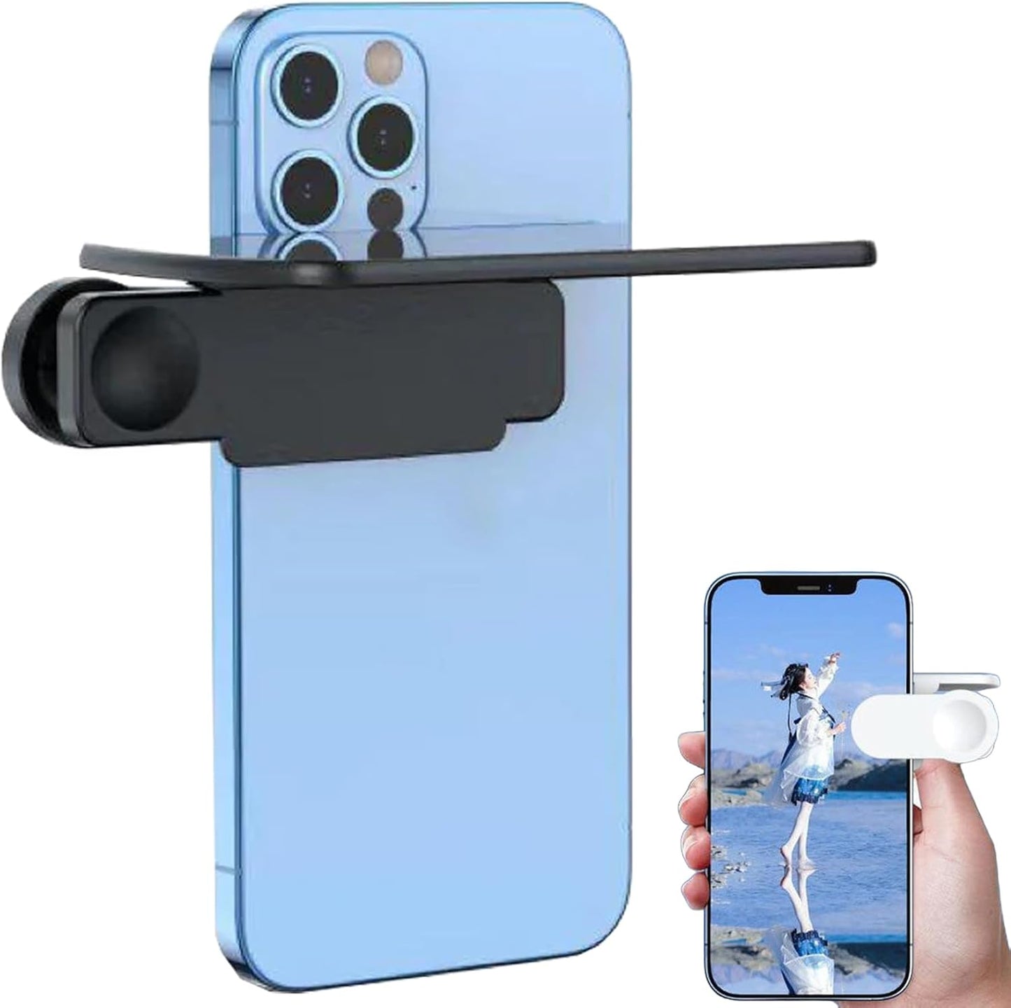 2025 New Upgrade Adjustable Smartphone Camera Mirror Reflection Clip Kit for iPhone & All Phones, Mirror Effect Lens - HD Glass Phone Shooting Reflection Mirror for Outdoor Travel Photography (Black)