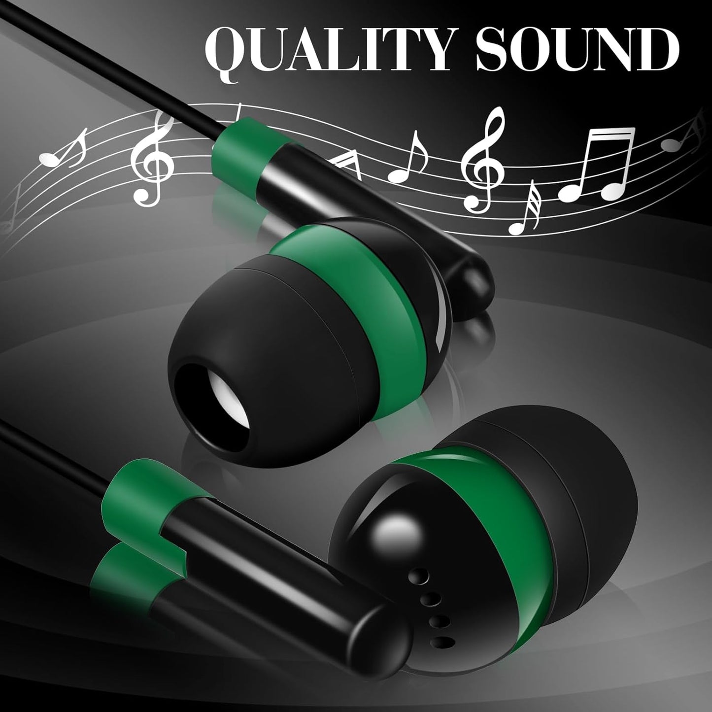 Kanayu 100 Pack Wired Earbuds Bulk for Classroom Ear Headphones Wired Basic Student Earbuds No Microphone with 3.5mm Jack for Kids Class Laptop School Library, Individually Bagged(Green)