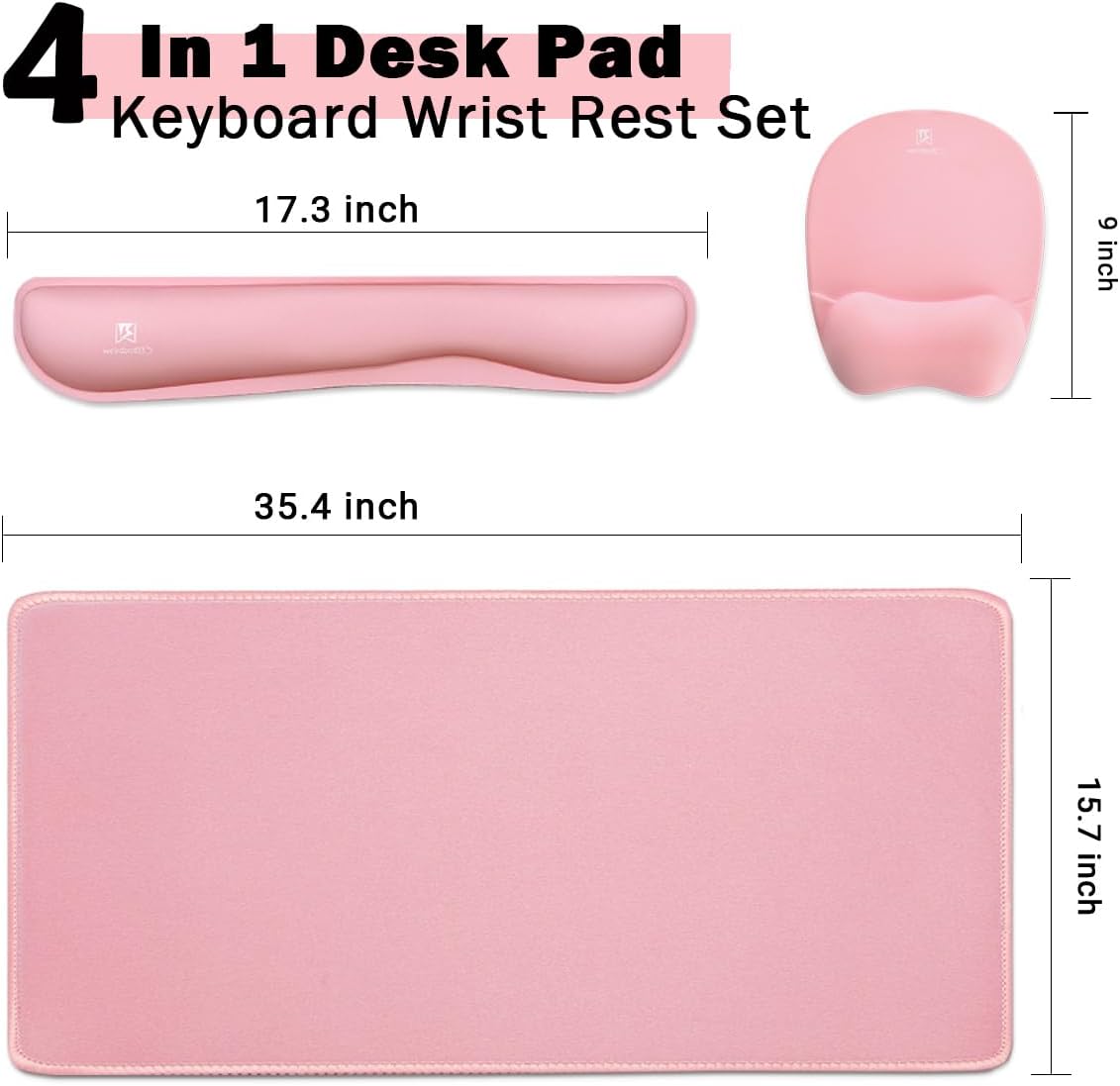 WB WEIRDBEAST Keyboard Wrist Rest Large Mouse Pad Wrist Support for Computer, 4 in 1 Memory Foam Keyboard Pad Desk Mat Ergonomic Hand Rest Wrist Cushion for Home Office Gaming-Pink