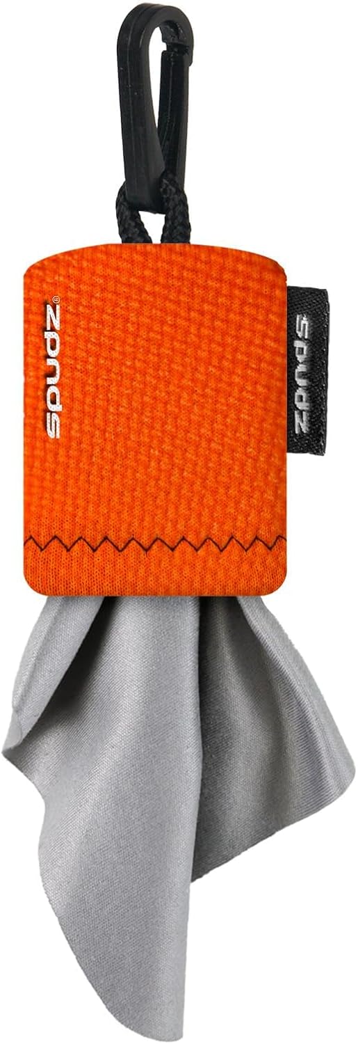 SPUDZ Ultra Microfiber Lens Cleaner – Closable Pouch, Clip-On, Washable – for Optics, Scopes, Glasses | Blaze Orange, 10 x 10 Inch (2-Pack)