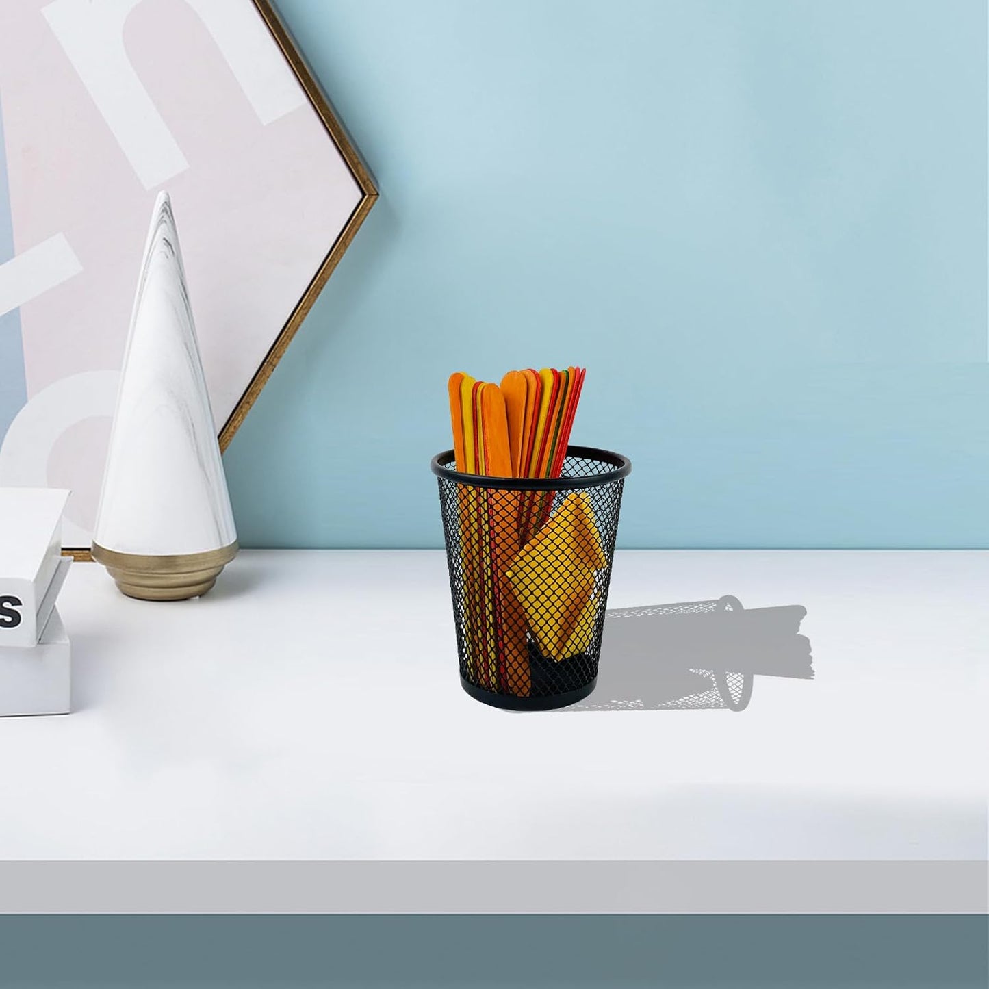 HSYMQ Desk Pencil Pen Holder, Wire Mesh Pen Cup Holder for Desk Organizer and Office Desk Accessories (1 Pack)