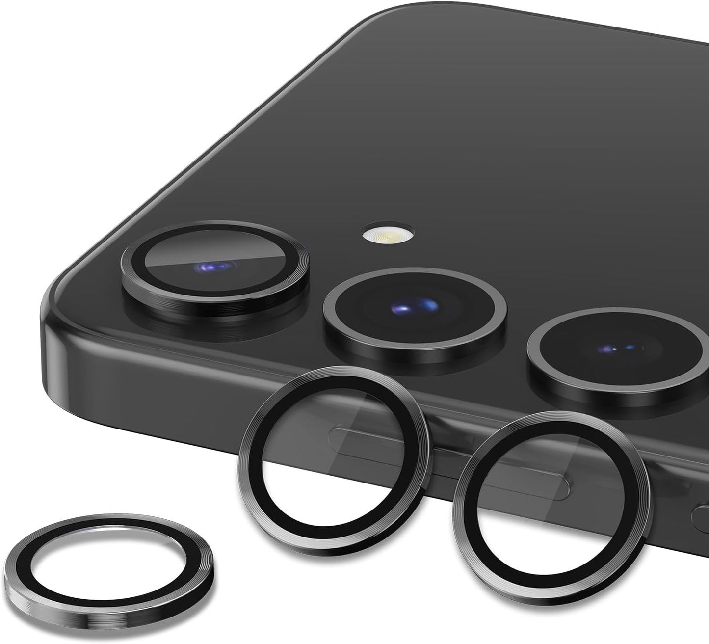 for Samsung Galaxy S25 Camera Lens Protector, Individual Metal Ring Tempered Glass Lens Cover, [Strong Adsorption] Scratch Resistant Ultra-Thin HD Clear Lens Cover, 1 Set-Black