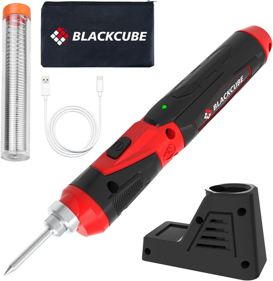 BLACKCUBE Cordless Soldering Iron Kit - Portable 2000mAh USB Rechargeable Soldering Iron Tools with LED Spotlight Max 878℉ Fast Heating 4V Lithium-Ion Battery