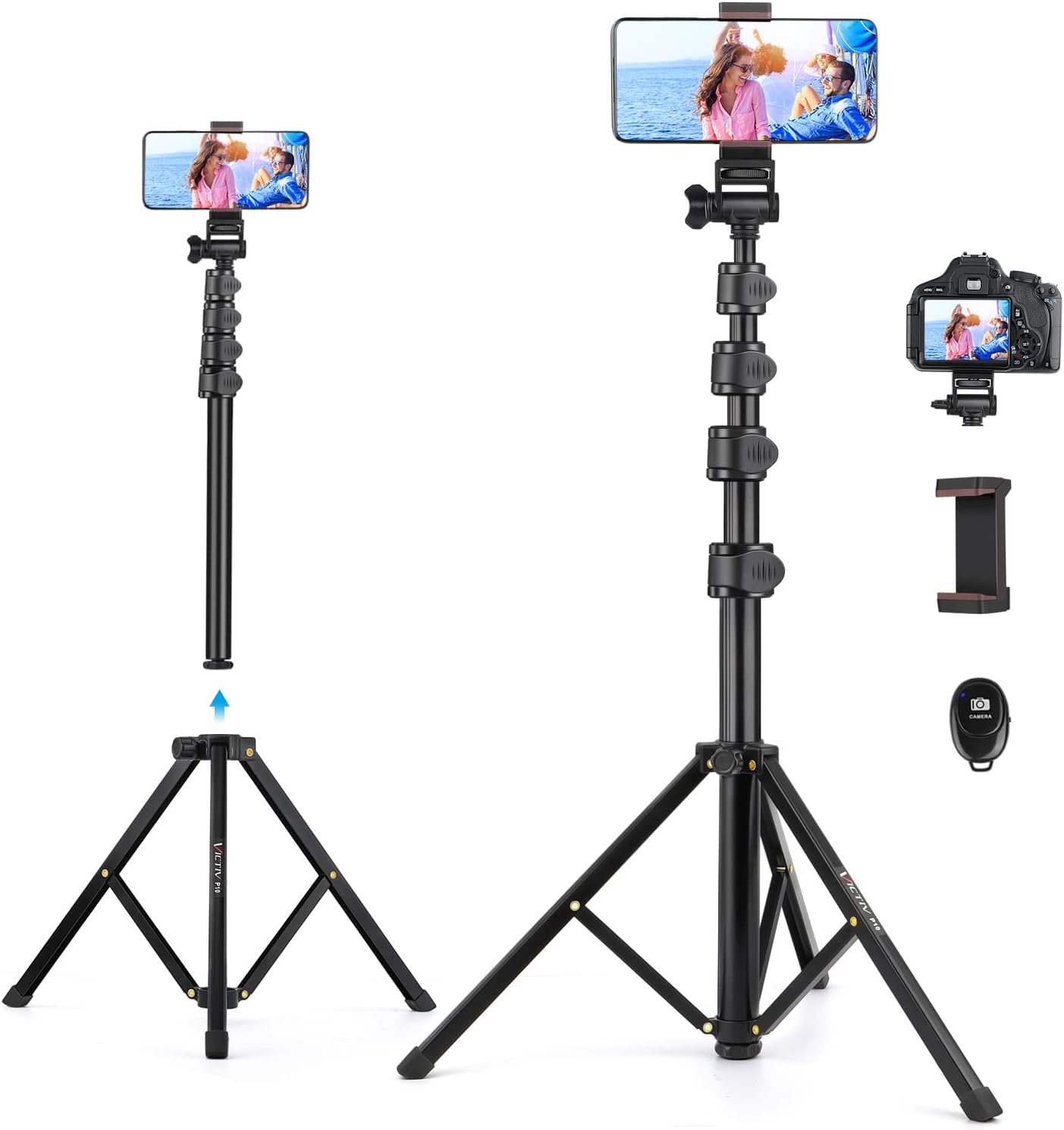 Victiv 68 inch/ 173cm Phone Tripod Stand, Selfie Stick Tripod for Filming with Remote &Smartphone Holder