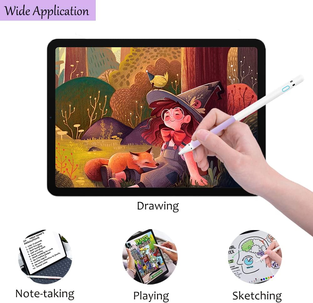Stylus Pen for iPad, DOGAIN Stylus Pen for Touchscreen with Pruple Grip, Digital Active Fine Point Pen for Drawing/Writing/Playing, iPad Pencil Compatible with iOS/Android and Other Tablets