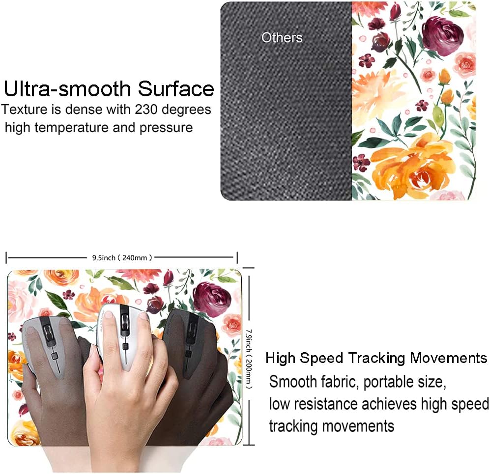 Mouse Pad, Premium-Textured Mouse Mat, Non-Slip Rubber Base Mousepad for Laptop, Computer & PC,9.5×7.9 in,Watercolor Peony Flower