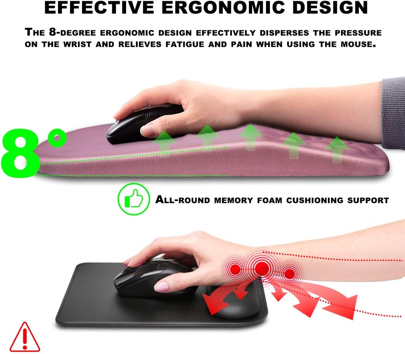 Mouse Pad Wrist Support, Ergonomic Mouse Pad with Massage Dot, Comfortable Computer Mouse Pad for Laptop, Wrist Rest Pain Relief Mousepad with Non-Slip PU Base for Office & Home, 12 x 8 in