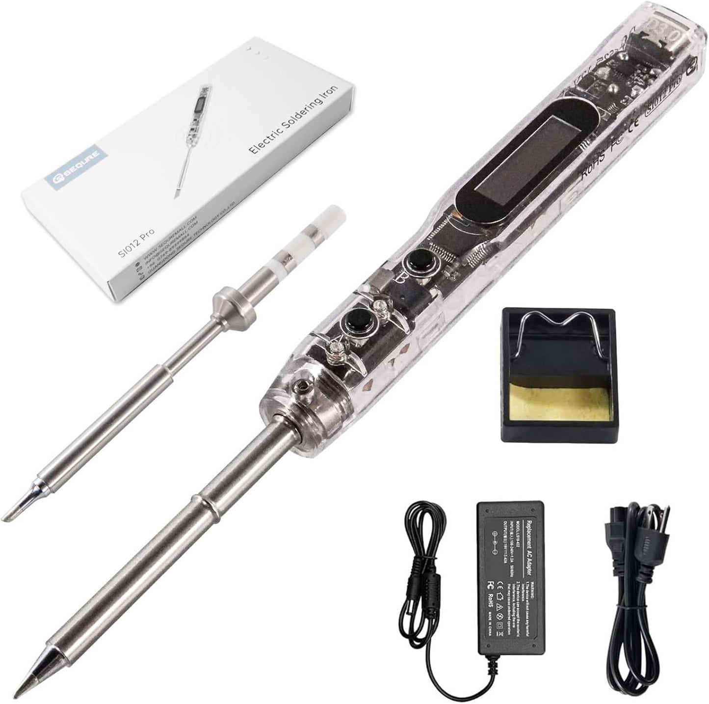68W Electric Soldering Iron, SEQURE SI012 Pro Portable Solder Iron, OLED Screen Digital Soldering Tools, Auto Start Heating, 19V Power Adapter, PD/QC Charging, 2 Soldering Tips-T12 B2 & TS BC2