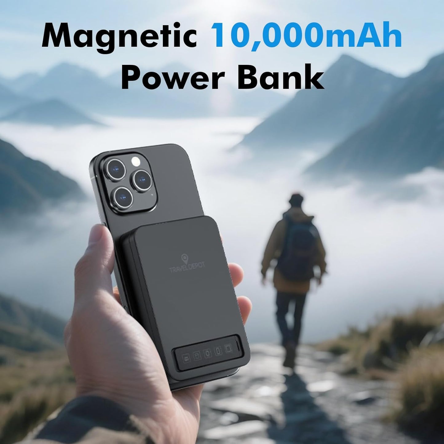 Magnetic Wireless Power Bank, 3-in-1 Portable Charger 10000mAh w/Kickstand, Battery Pack for MagSafe, Charging Station for iPhone 16/15/14/13, Apple Watch & AirPods, 15W Charger w/Stand