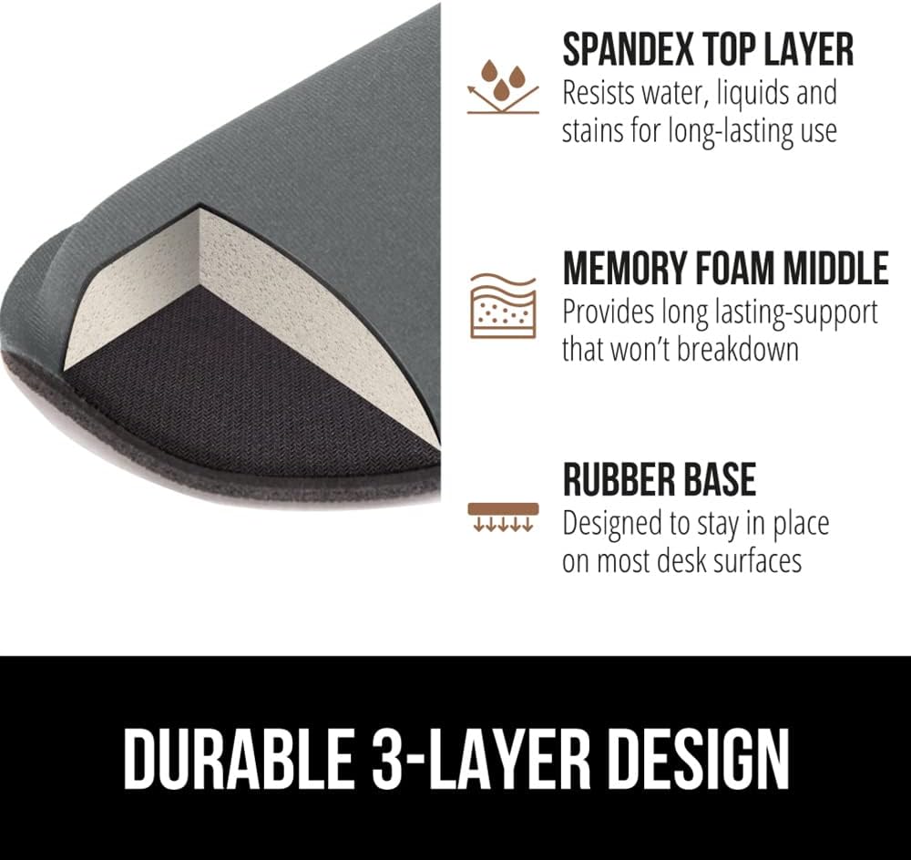 GORILLA GRIP Silky Gel Memory Foam Wrist Rest for Computer Keyboard, Mouse, Ergonomic Design for Typing Pain Relief, Desk Pads Support Hand and Arm, Mousepad Rests, Stain Resistant, 2 Piece Pad, Gray