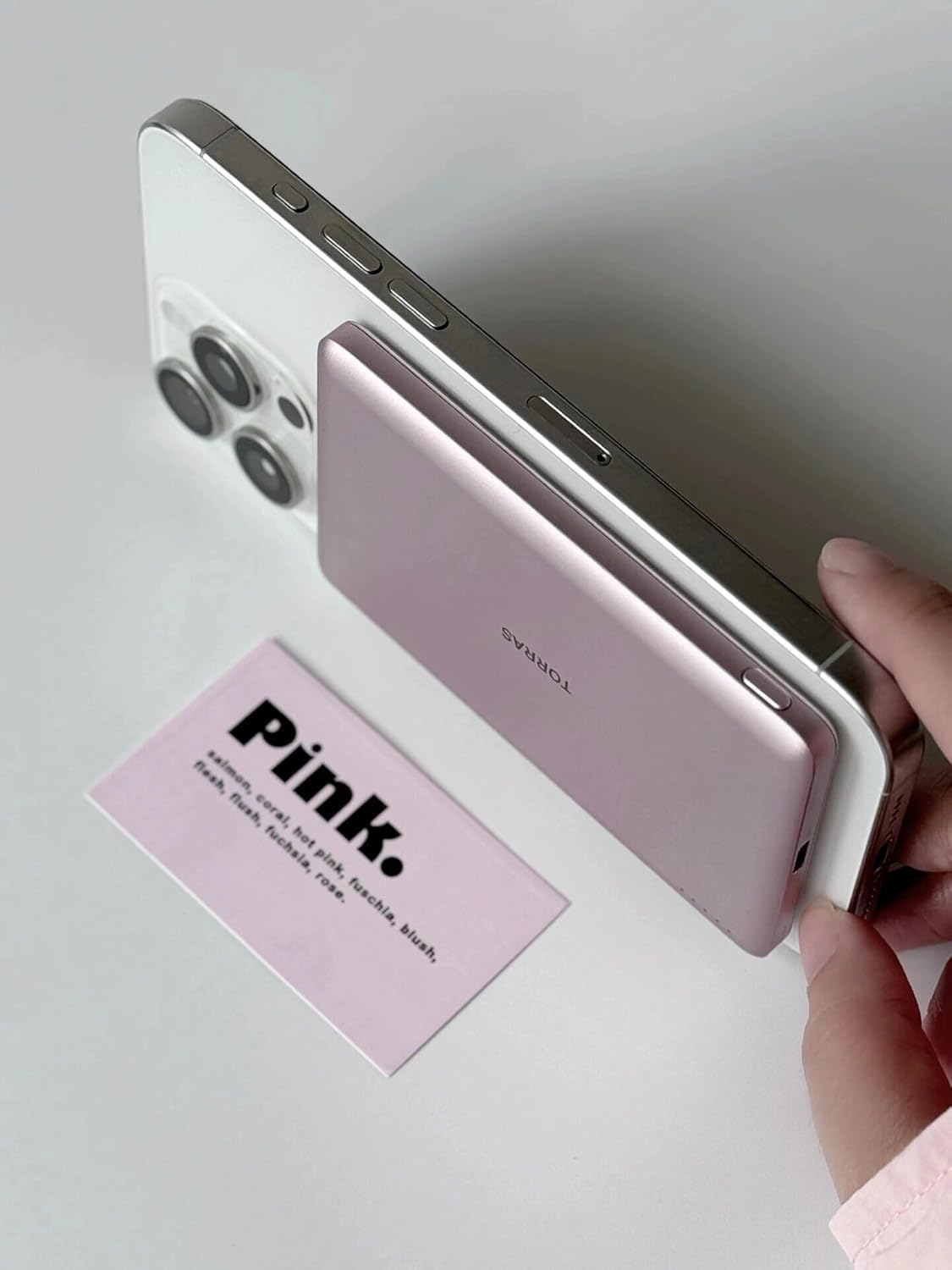 TORRAS MiniMag Power Bank, Ultra Slim 5,000mAh Wireless Portable Charger with USB-C Cable, Fast Charging Magnetic Battery Pack, Magsafe-Compatible for iPhone 16/15/14/13/12, Azalea Pink