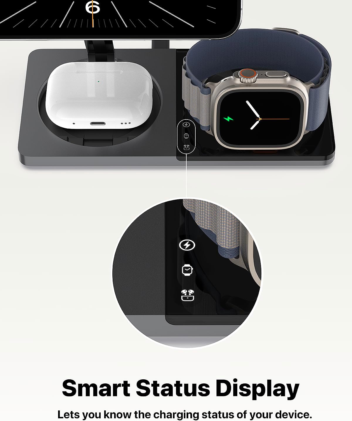 3 in 1 Wireless Charging Station for Apple Device: Fast Charging Station for iPhone and Watch with MagSafe, Foldable Charger Stand for iPhone 12-16 & iPhone 16 & iWatch & AirPods