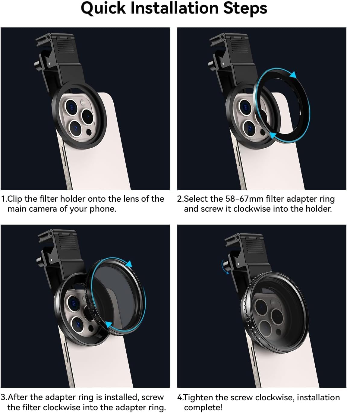 MIAO LAB 67mm CPL Filter for Phone, HD Polarizing Filter & Universal Cell Phone Clip, with Carrying Pouch & Cleaning Cloth, for iPhone 16/15/14, Samsung Galaxy & All Smartphones