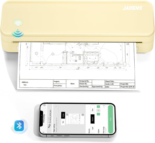 JADENS Portable Printers Wireless for Travel, Thermal Inkless Printer, Support 8.5" X 11" Thermal Paper(Yellow)