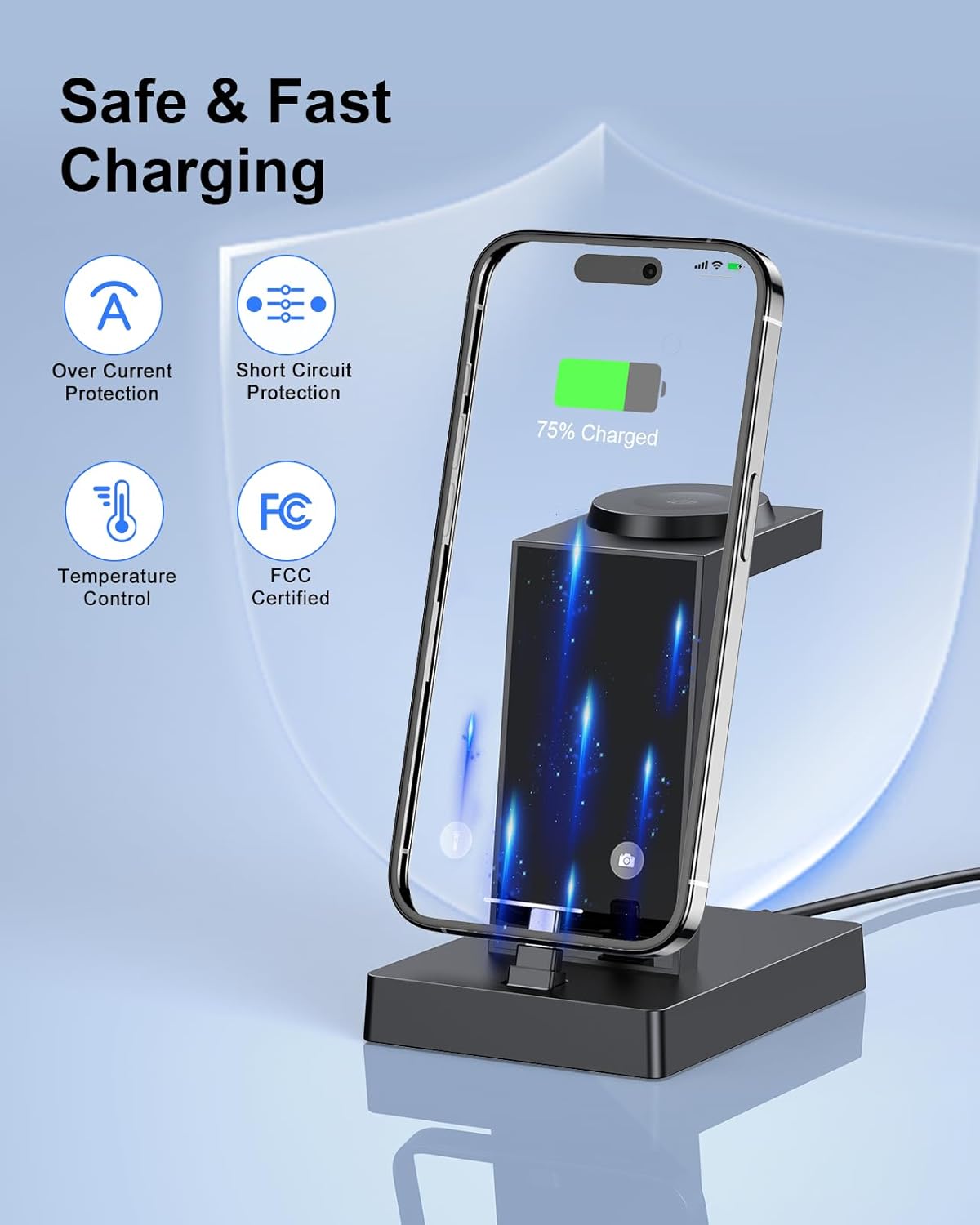 30W Fast 3 in 1 Charging Station for Apple Devices - ADADPU USB C Charger Stand for iPhone 16 15 Pro Max Plus & AirPods 4, Wireless Charger Dock Compatible with Apple Watch Ultra/10/9/8/7/6/5/4/3/2/SE