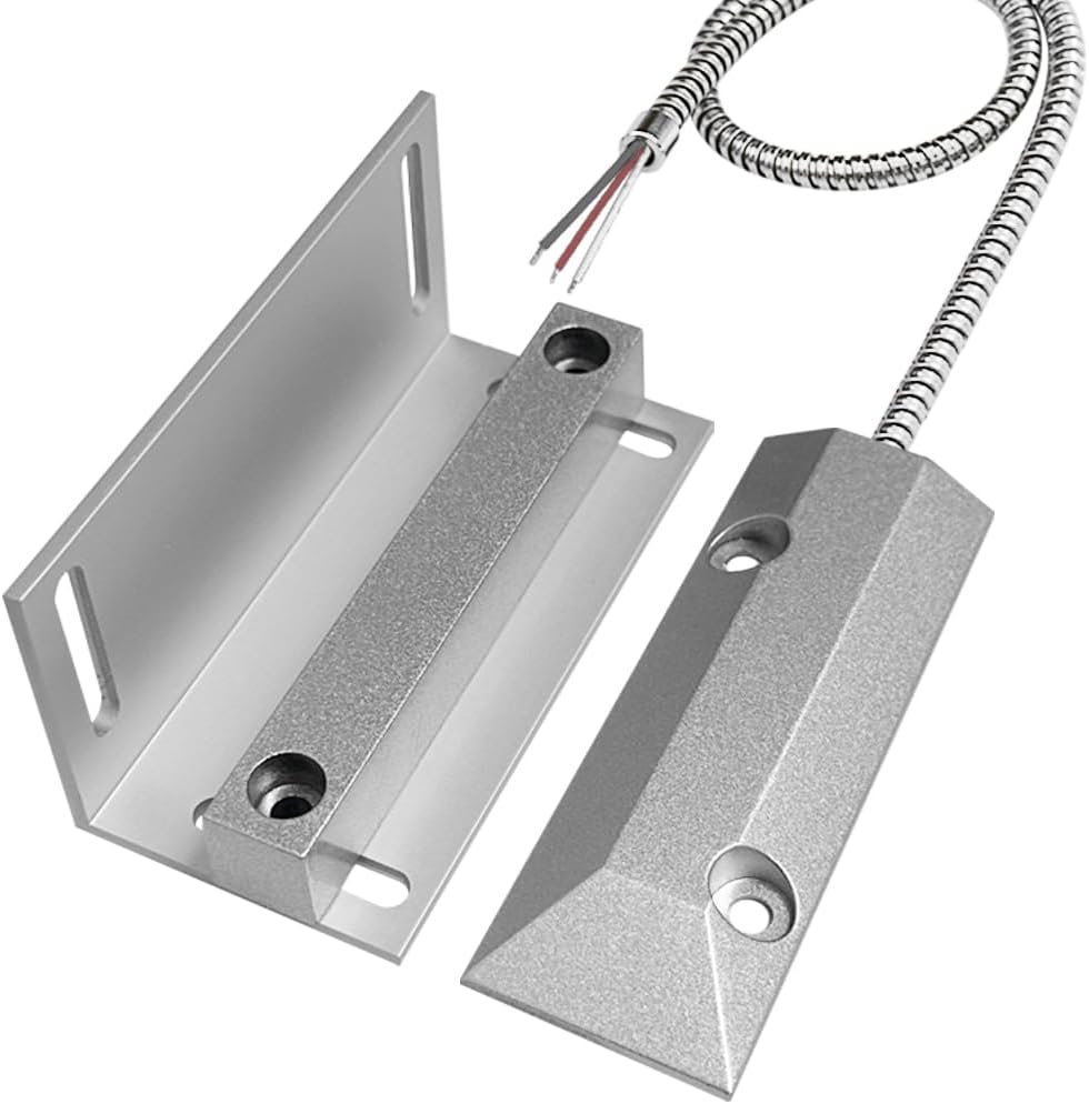 NO&NC 3 Wires Magnetic Garage Door Contacts Heavy Duty Alarm Switch Sensor for Roller Shutter with Adjustable Bracket