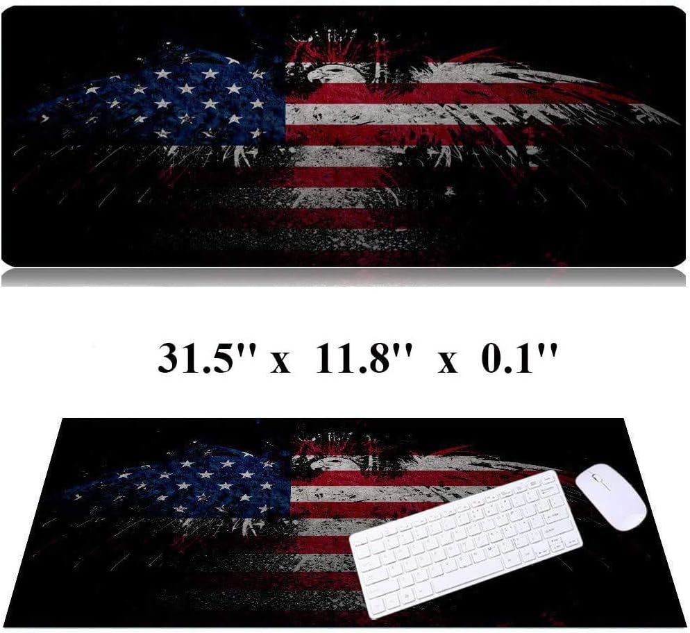 RTGGSEL 31.5x11.8 Inch Non-Slip Long Extended Large Gaming Mouse Pad with Stitched Edges XL Laptops Keyboard Mouse Mat(USA Eagle)