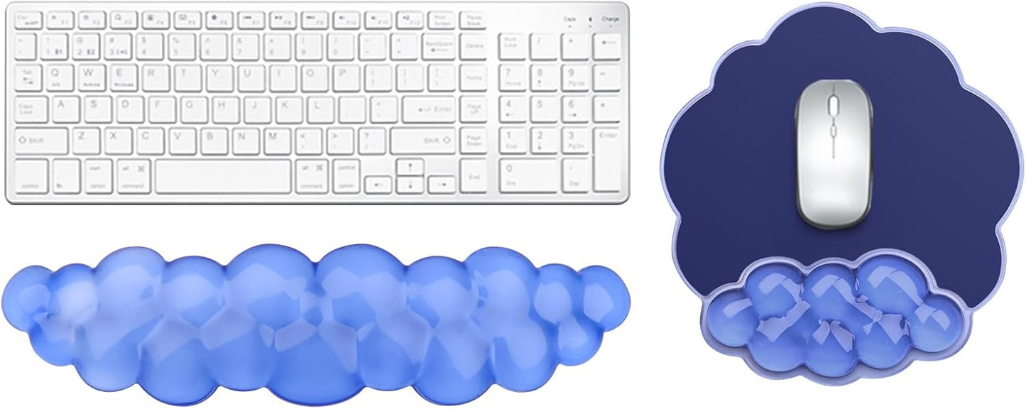 Gel Cloud Keyboard and Mouse Wrist Rest, Cute Wrist Support and Arm Support Rest for Typing Pain Relief，Suitable for Office/Computer/Laptop/Gaming Set-Blue