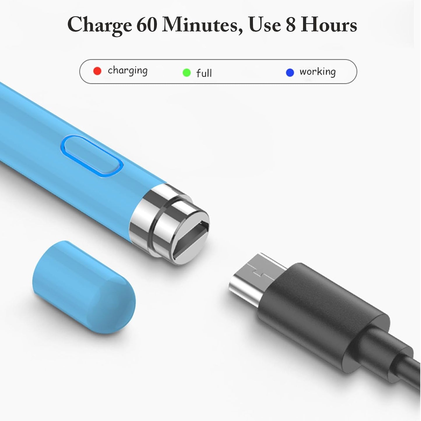 DOGAIN Active Stylus Pen for Touchscreen, iPad Pencil 1.5mm Fine Point Pen, Digital Pens Rechargeable for Tablet, Stylus Pens Compatible with iPad Air/Mini/Pro/Android/iPhone and Most Device - Blue