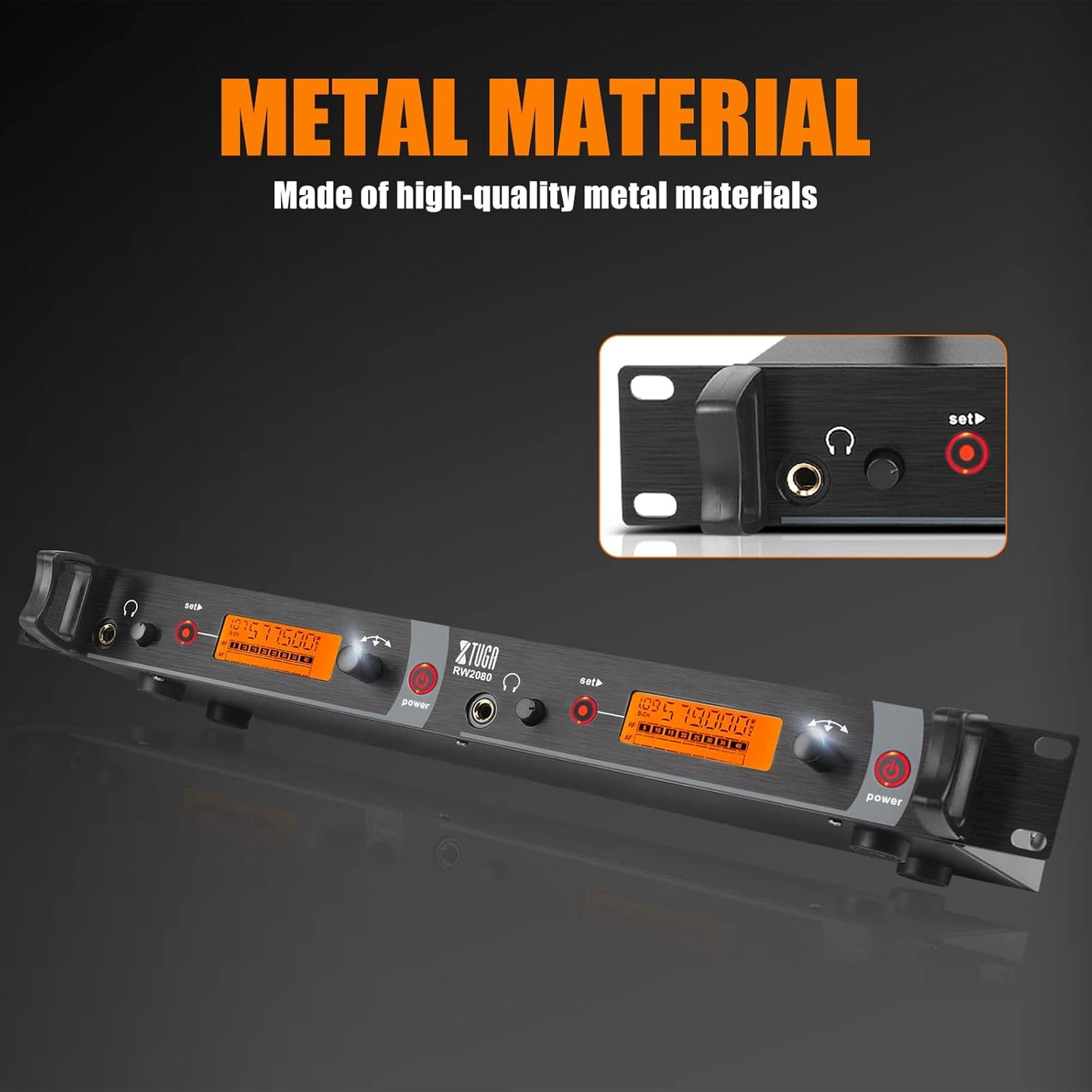 XTUGA RW2080 Wireless in Ear Monitor System Mono Design Dual Channel Wireless IEM System 5 Bodypacks, 300Ft, 40 UHF Frequencies, in Ears Monitors for Band, Stage or Studio, 902-928mhz