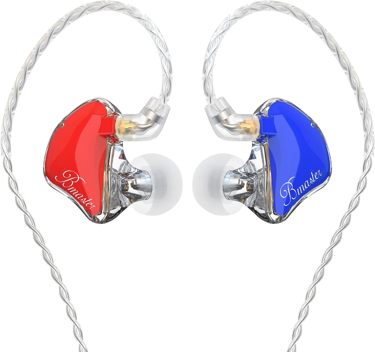 BASN in-Ear Monitors, Bmaster Triple Driver HiFi Stereo Noise-Isolating IEM Headphones with Enhanced Bass for Drummers Musicians (PRO Red/Blue)