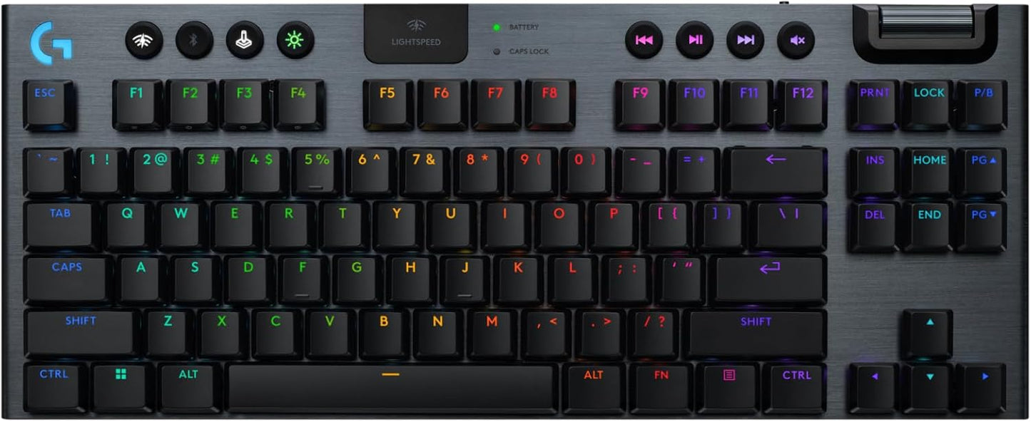 Logitech G915 X Lightspeed TKL Wireless Mechanical Gaming Keyboard, Double-Shot PBT Keycaps, Fully Programmable Keys, RGB Backlit Mac/PC Gaming Keyboards, Aluminum Finish, GL Clicky Switches, Black