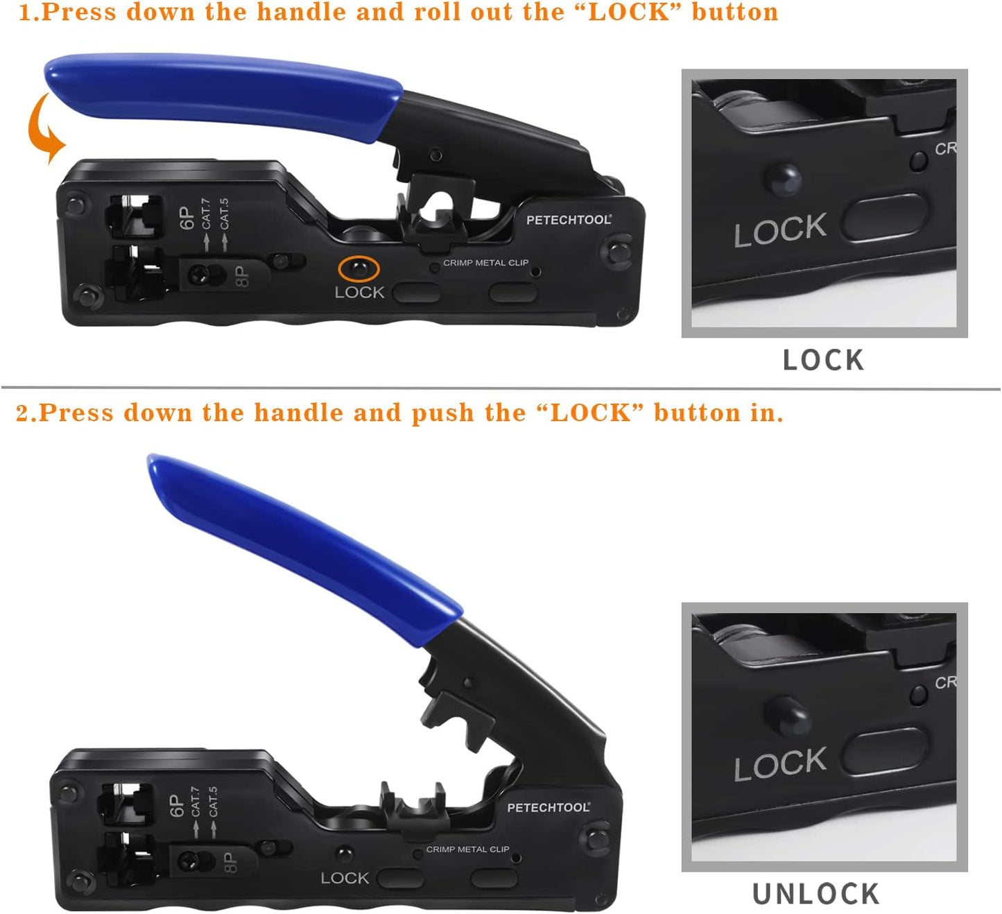RJ45 Crimp Tool Ethernet Crimping Tool Wire Cutter Crimper For Cat7 Cat6a Cat6 Cat5e Pass Through Connectors