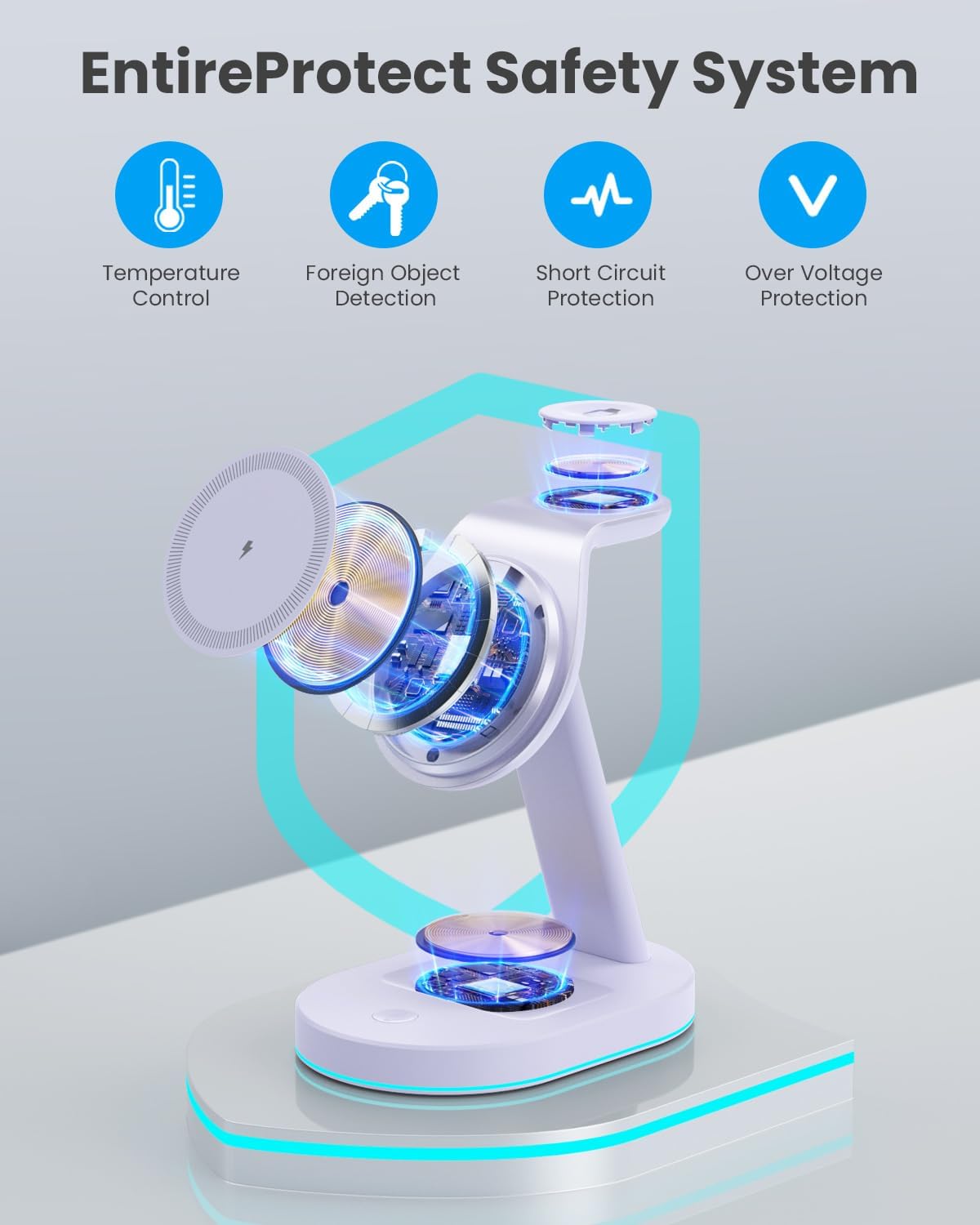 3 in 1 Wireless Charger Charging Station for iPhone,Qi2 Certified 15W Magnetic Charging Stand for Mag-Safe with 30W USB C Adapter&Friendly Night Light for iPhone 16/15/14/13/12,Apple Watch,AirPods