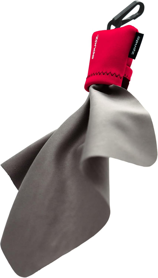 SPUDZ Ultra Microfiber Lens Cleaner – Closable Pouch, Clip-On, Washable – for Optics, Scopes, Glasses | Red, 6 x 6 Inch