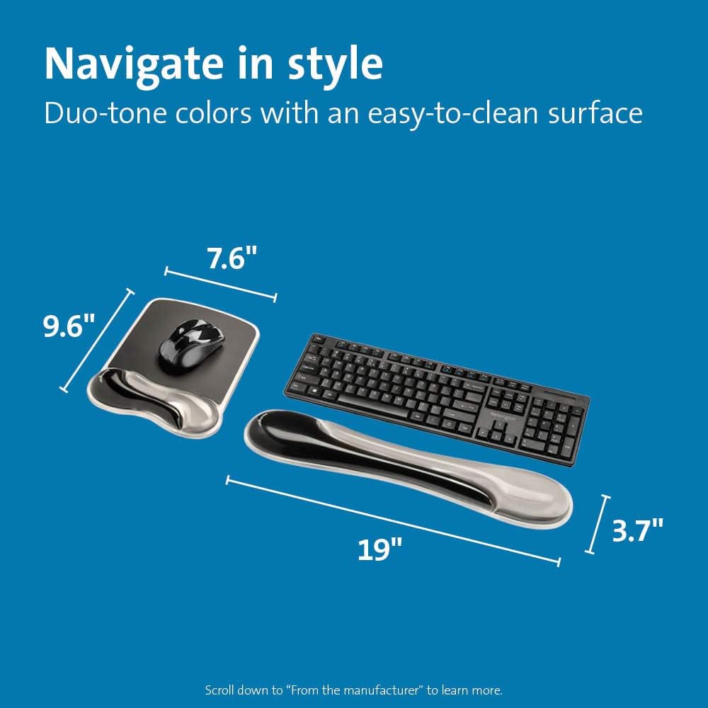 Kensington Mousepad and Wrist Rest, Gel, 11-2/5"Wx17-7/10"Lx1-7/10"H,GY (KMW52500) Each
