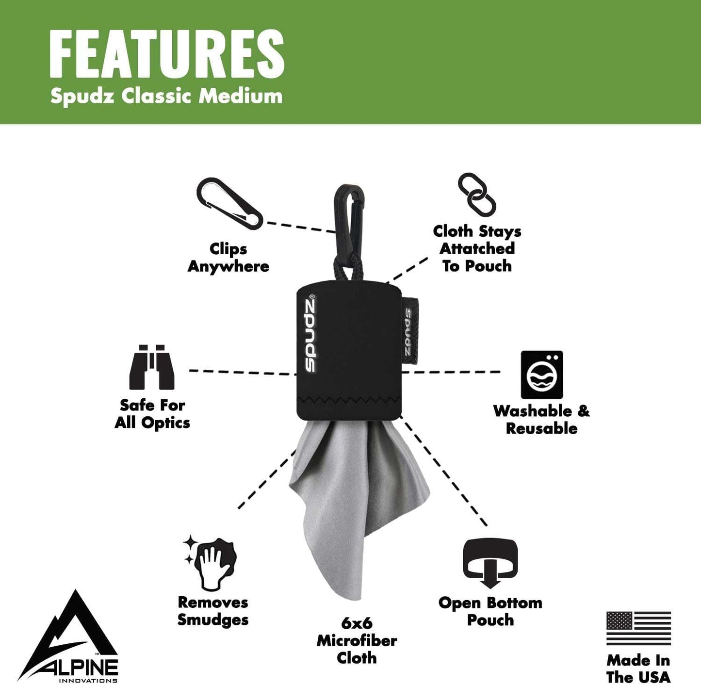 SPUDZ Classic Microfiber Lens Cleaner – Clip-On Pouch, Washable – for Binoculars, Scopes, Glasses, Screens | Baby Blue Swirls, 6 x 6 Inch (3-Pack)