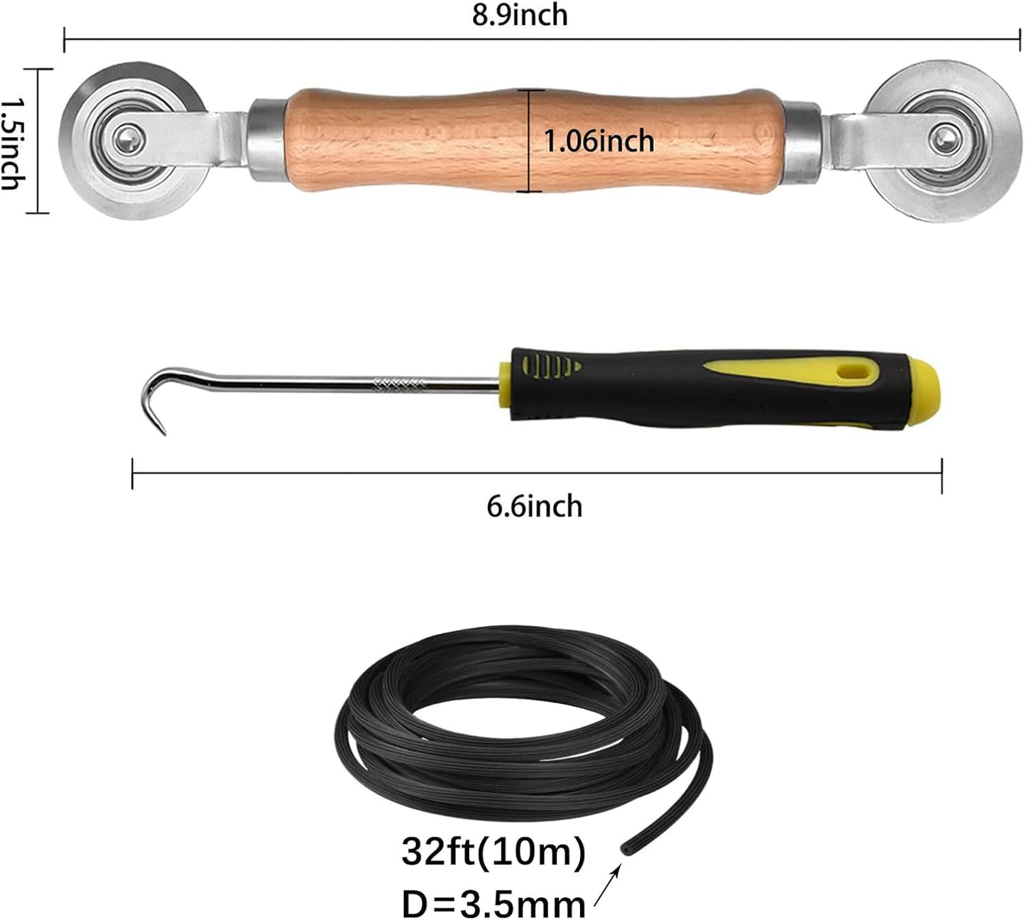 BAYTORY Window Screen Repair Kit, Steel Roller Tool with Bearing, Spline Removal Hook and 32ft Retainer Spline Replacement for Installing Door Mesh Screens